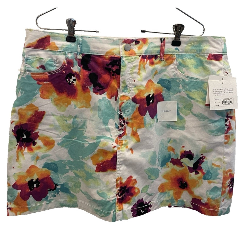 Croft & Barrow Classic Fit Stretch Skort Colorful Floral Coastal Womens 16 P NWT